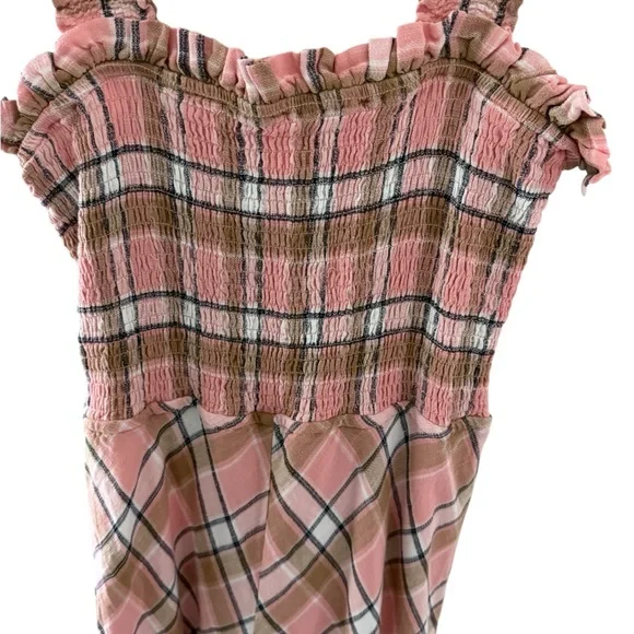sundays Pink Plaid Smocked Maxi Dress with Ruffle Hem New with tags - Picture 5 of 11